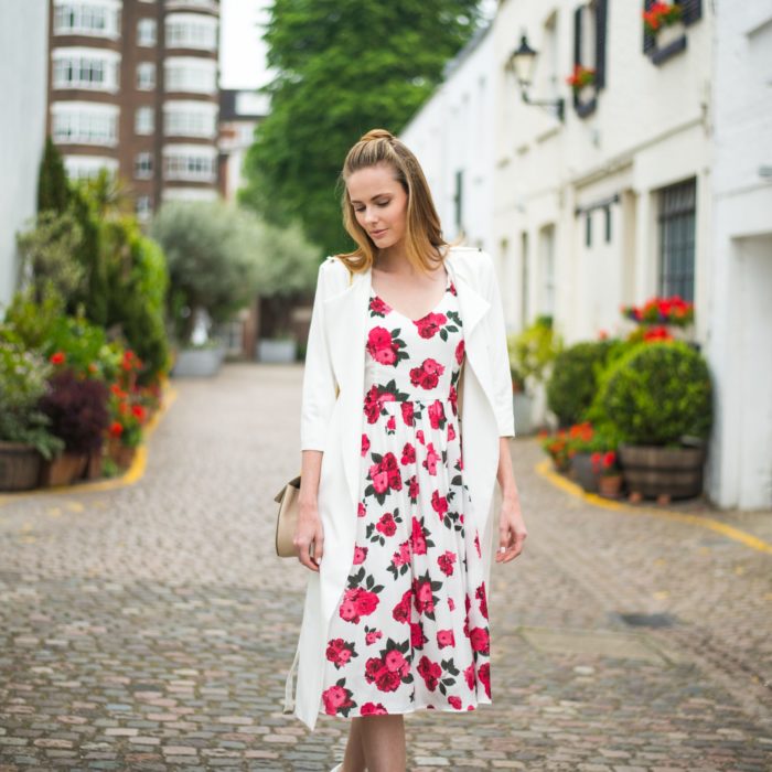 Miss Usa 2011 Alyssa Campanella of The A List blog stays is wearing the Paula Ted Baker Trench Coat and BB Dakota Claudia Dress in London