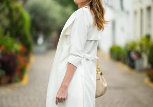 Miss Usa 2011 Alyssa Campanella of The A List blog stays is wearing the Paula Ted Baker Trench Coat in London