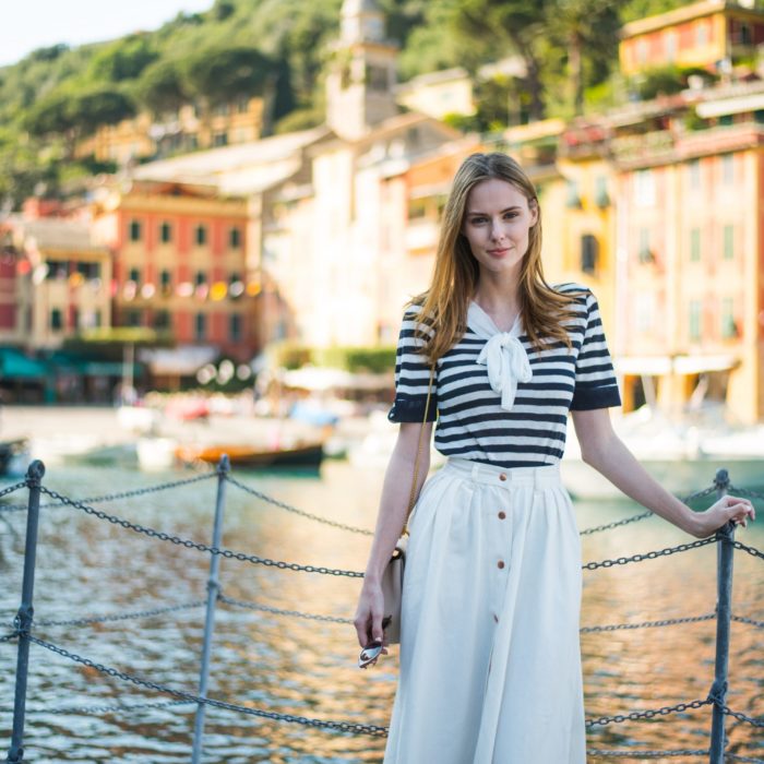 Alyssa Campanella The A List blog Miss USA 2011 Portofino Italy honeymoon Asos denim skirt Storets Blair striped top