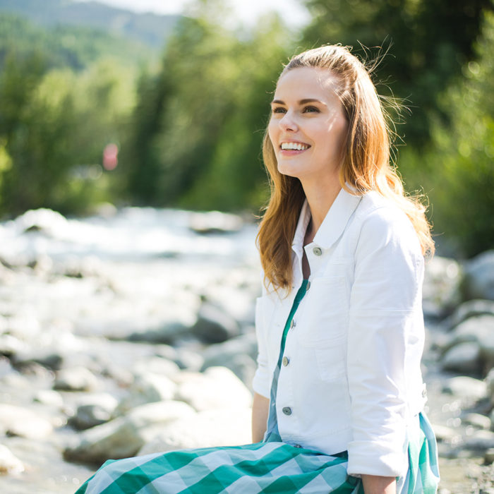 Miss USA 2011 Alyssa Campanella of The A List blog wearing J.Crew Karina Dress and Gap 1969 denim jacket in Whistler