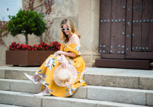 Miss USA 2011 Alyssa Campanella of The A List blog wears an ASOS premium bardot dress in Càceres, Spain