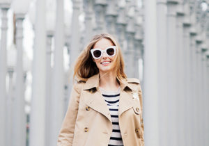 Miss USA 2011 Alyssa Campanella of The A List blog wearing REDValentino Dazzling Birds Trench Coat in Los Angeles