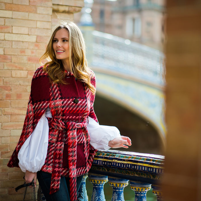 Miss USA 2011 Alyssa Campanella of The A List blog visits Seville, Spain wearing Kate Spade Chunky Plaid Cape