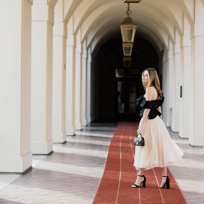 Miss USA 2011 Alyssa Campanella of The A List blog celebrates New Year's 2016 in a Petersyn Eliza top and ASOS tulle skirt