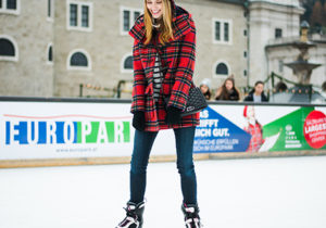 Miss USA 2011 Alyssa Campanella of The A List blog visits Salzburg, Austria Christmas markets wearing Gloverall Tartan Freda coat