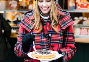Miss USA 2011 Alyssa Campanella of The A List blog visits Salzburg, Austria Christmas markets wearing Gloverall Tartan Freda coat