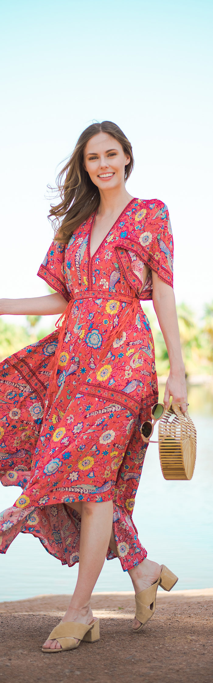 Miss USA 2011 Alyssa Campanella of The A List blog visits Scottsdale, Arizona wearing Spell Byron Bay Half Moon maxi and Cult Gaia Ark bag