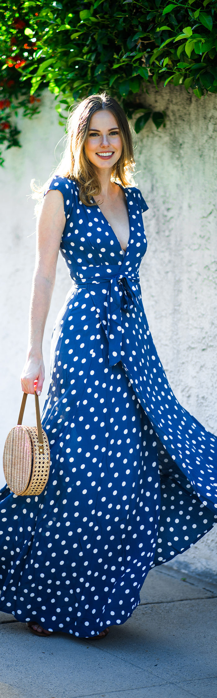 The A List Alyssa Campanella Spring Polka Dots Tularosa dress Serpui Destiny bag