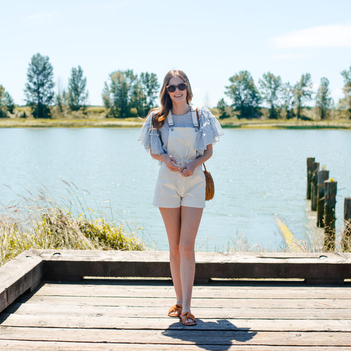 Alyssa Campanella The A List blog wearing summer overalls and Who What Wear
