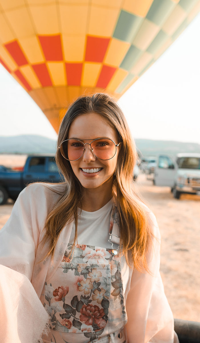 Alyssa Campanella of The A List blog visits Calistoga Balloons with Visit Napa Valley wearing Zimmerman jumpsuit and Gentle Monster Ranny sunglasses