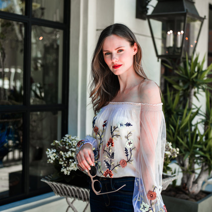 Alyssa Campanella The A List blog first date looks wearing Rococo Sand top and Kayu Coco bag and Castaner Carina wedges