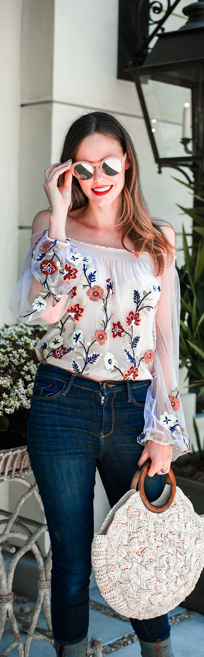 Alyssa Campanella The A List blog first date looks wearing Rococo Sand top and Kayu Coco bag and Castaner Carina wedges