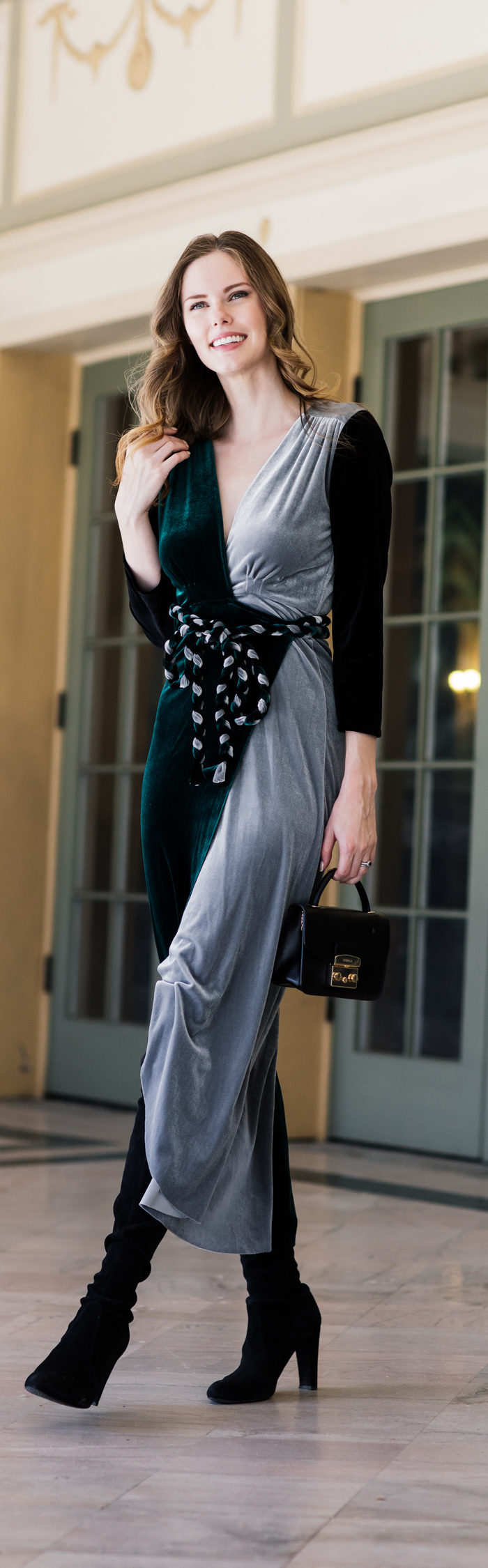 Alyssa Campanella of The A List blog wears Misa Los Angeles Paloma velvet dress for date night