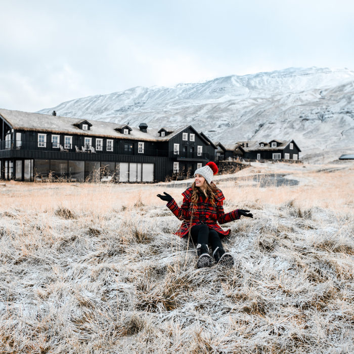 Alyssa Campanella of The A List blog visits Deplar Farm in northern Iceland wearing Gloverall plaid coat and Sorel Caribou boots