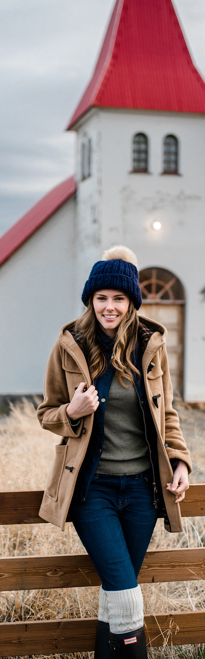 Alyssa Campanella of The A List on a road trip to Siglufjörður, Iceland wearing Gloverall Monty Duffle Coat