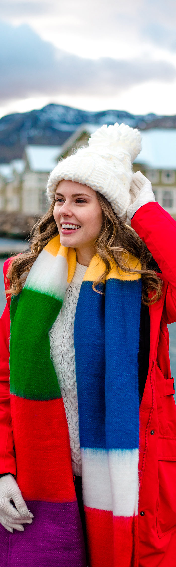 Alyssa Campanella of The A List in Siglufjörður, Iceland wearing The North Face Outer Borough Parka and Danner Cascade boots