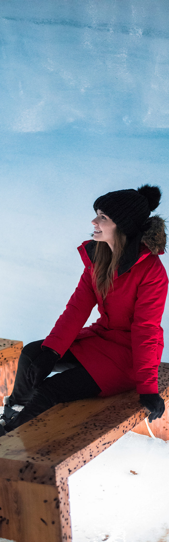 Alyssa Campanella of The A List visits Langjokull with Into The Glacier in West Iceland wearing The North Face Outer Boroughs coat