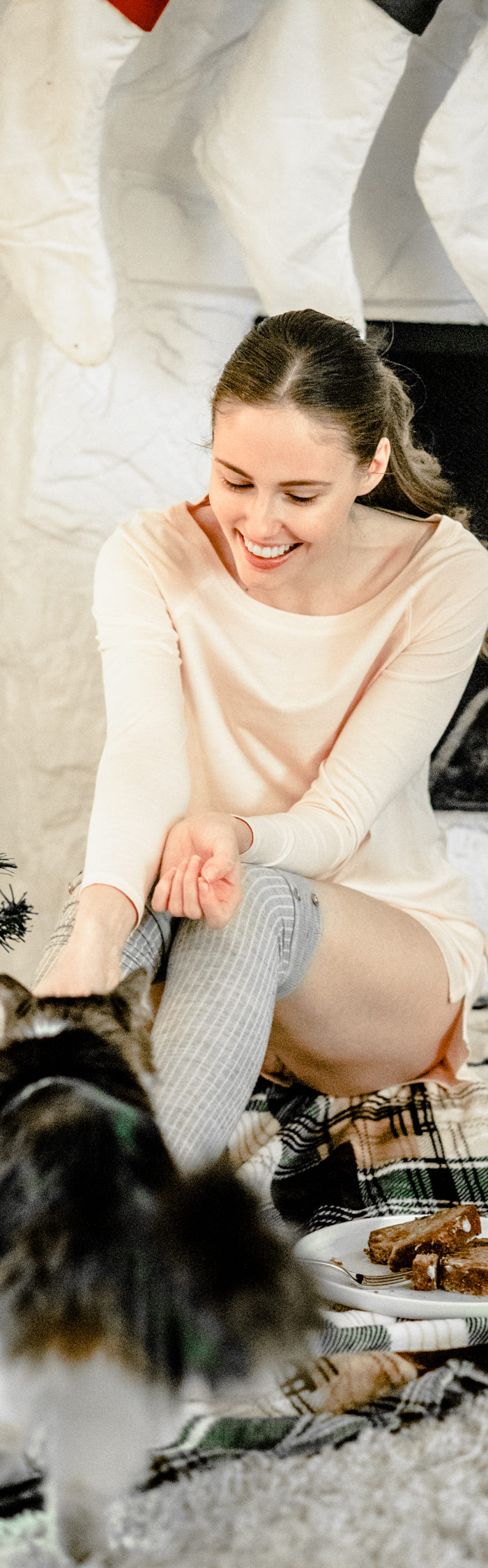 Alyssa Campanella of The A List blog shares her famous banana bread french toast recipe in Cuyana short sleep set pajamas