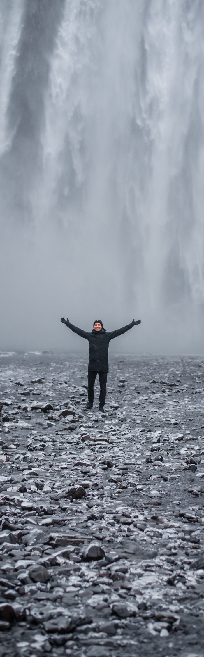Torrance Coombs with wife Alyssa Campanella of The A List blog visits Skogáfoss in South Iceland