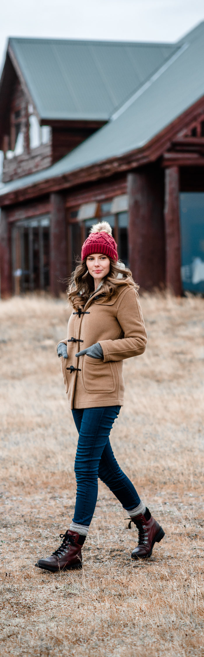 Alyssa Campanella of The A List blog visits Hotel Rangá in South Iceland wearing Gloverall slim fit duffle coat, Patagonia retro fleece jacket, and Frye Samantha hiker boots.