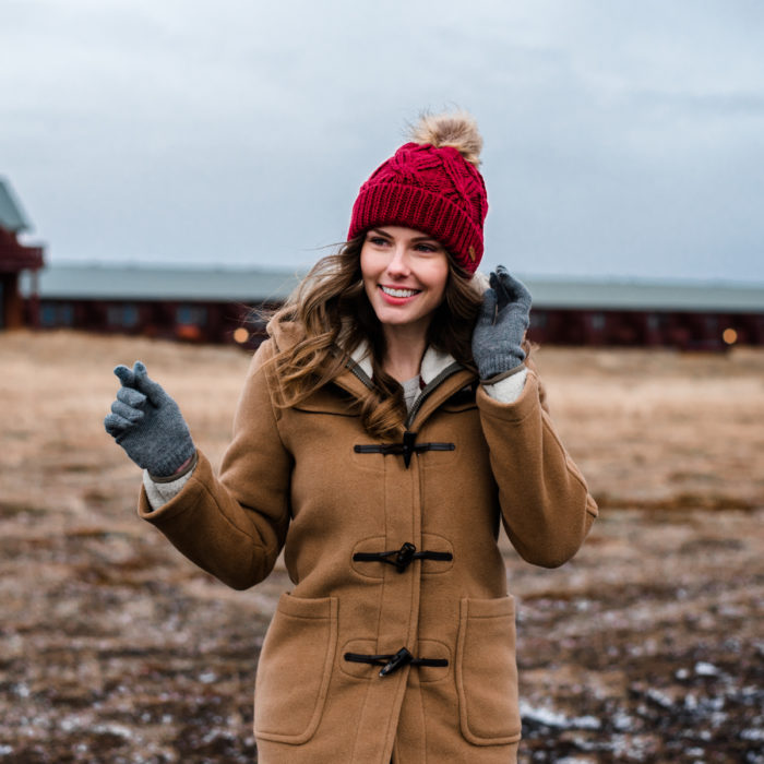 Alyssa Campanella of The A List blog visits Hotel Rangá in South Iceland wearing Gloverall slim fit duffle coat, Patagonia retro fleece jacket, and Frye Samantha hiker boots.