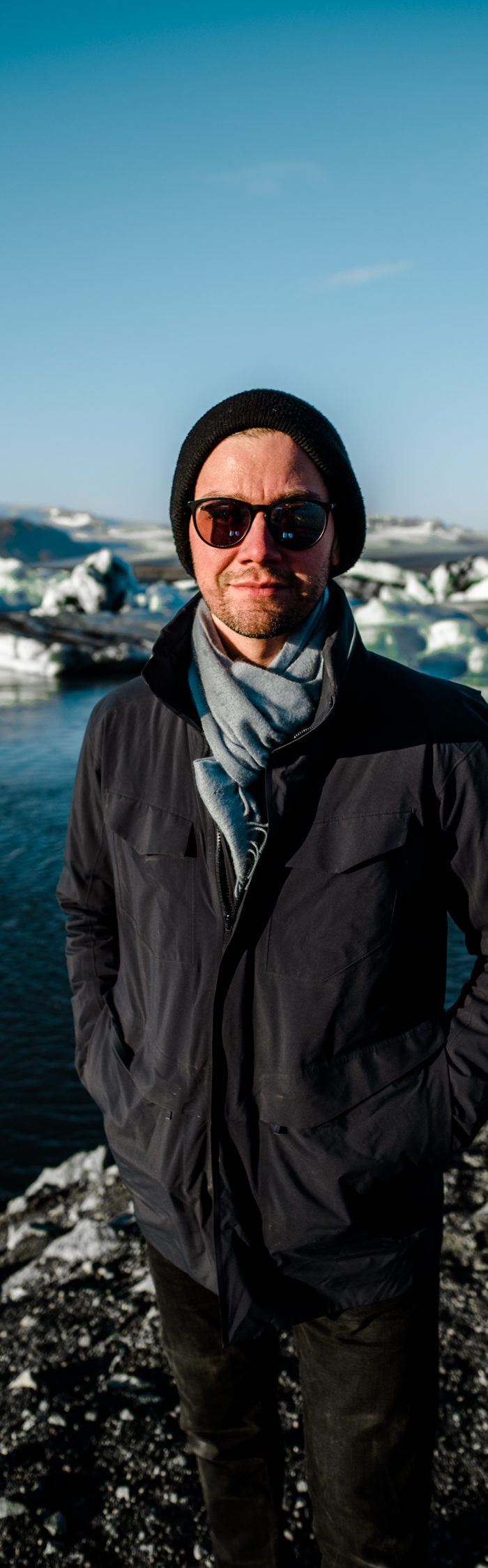 Torrance Coombs and wife Alyssa Campanella of The A List blog visit Jokulsarlon on a road trip from Akureyri to Vik, Iceland