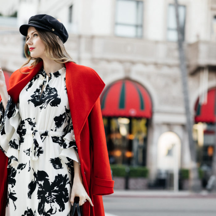Alyssa Campanella of The A List blog shares her favorite winter feminine style wearing Misa Los Angeles Juliette dress and Yumi Kim Undercover Coat
