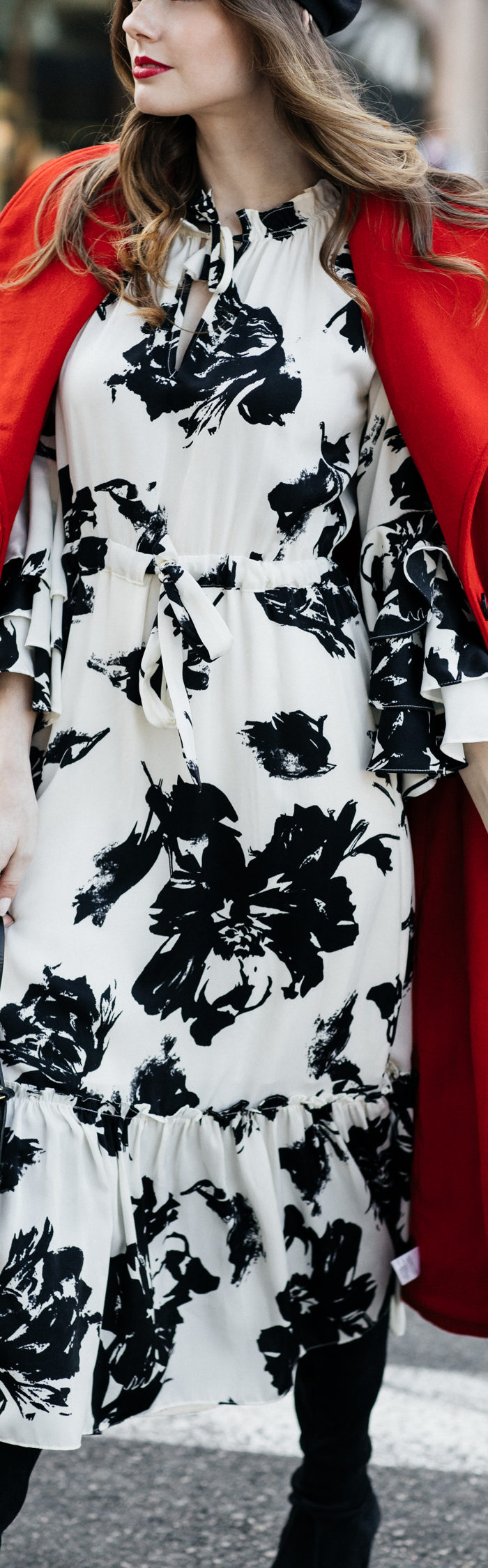 Alyssa Campanella of The A List blog shares her favorite winter feminine style wearing Misa Los Angeles Juliette dress and Yumi Kim Undercover Coat