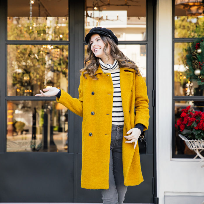 Alyssa Campanella of The A List blog shares her goals for 2018 wearing Madewell Double Breasted Coat and Clare V Alistair bag