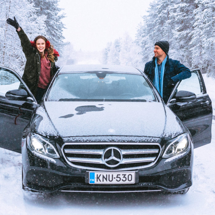 Torrance Coombs and Alyssa Campanella of The A List blog go on a winter road trip in Finland with Sixt
