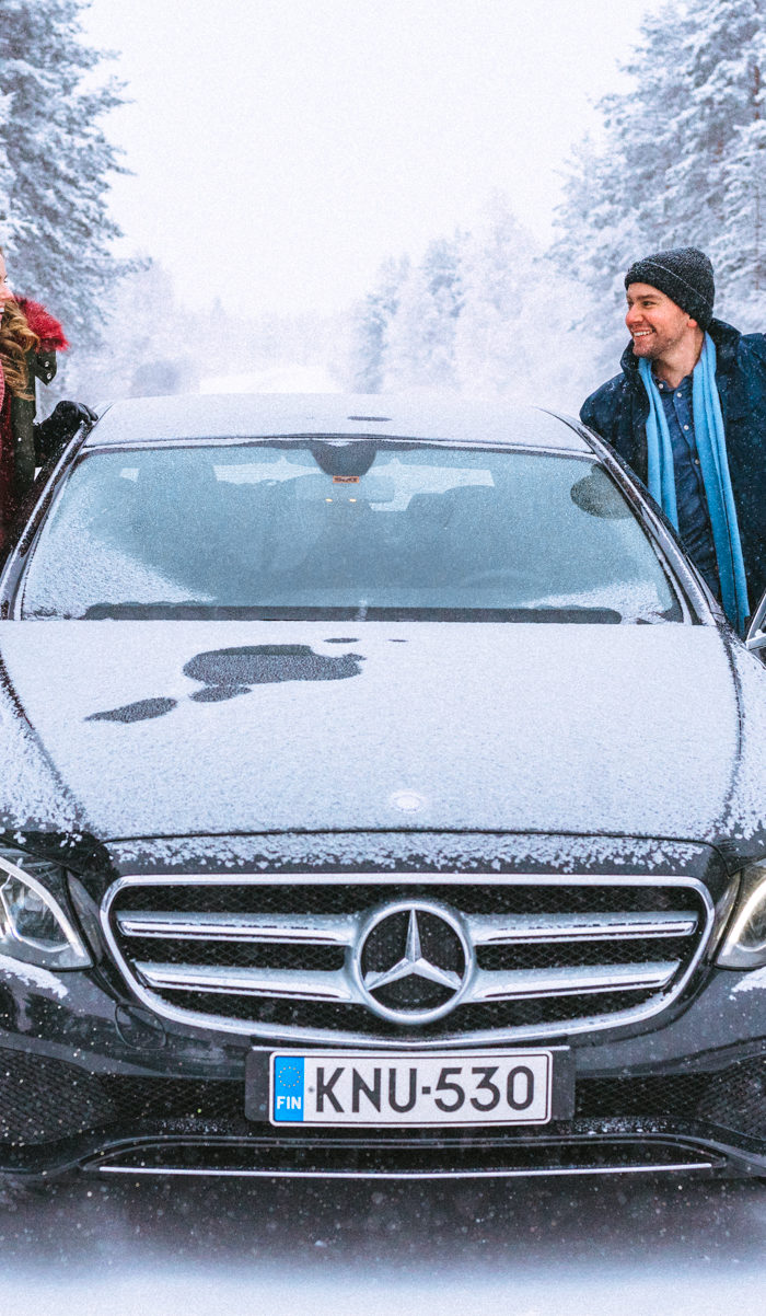 Torrance Coombs and Alyssa Campanella of The A List blog go on a winter road trip in Finland with Sixt