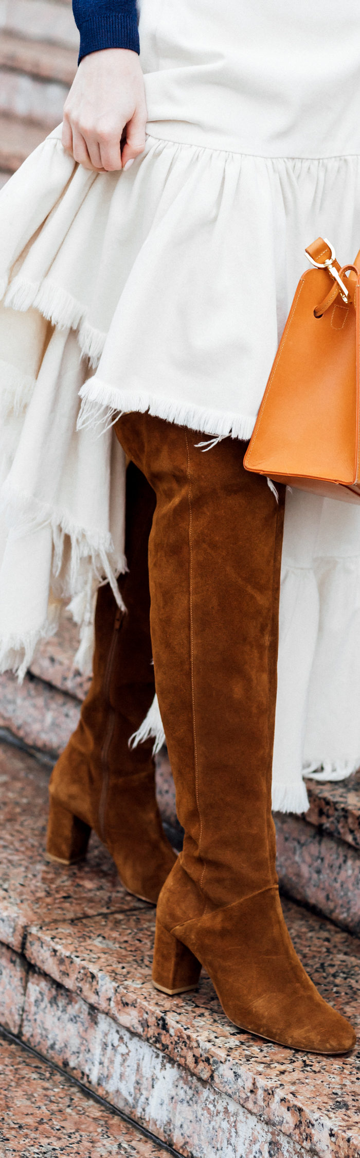 Alyssa Campanella of The A List blog wearing Sezane sweater, Sezane Emilie boots, and MARQUES'ALMEIDA skirt while sharing my birthday wishes for turning 28