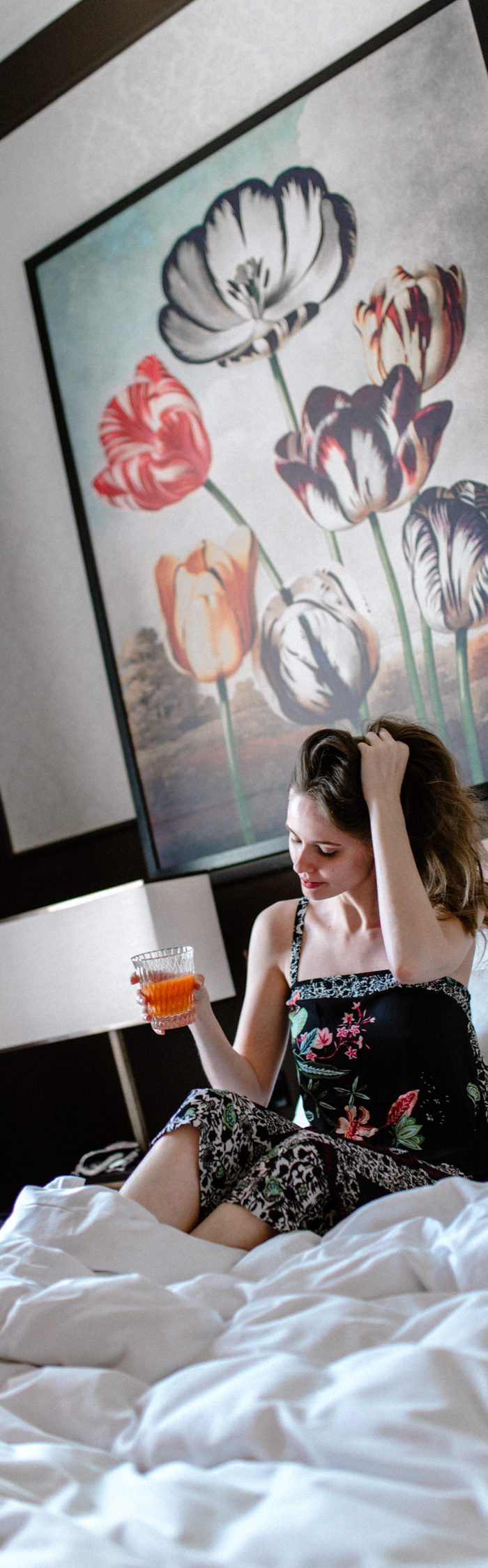 Alyssa Campanella of The A List blog visits Hotel Vilòn in Rome wearing Flora Nikrooz Dillon Pajamas