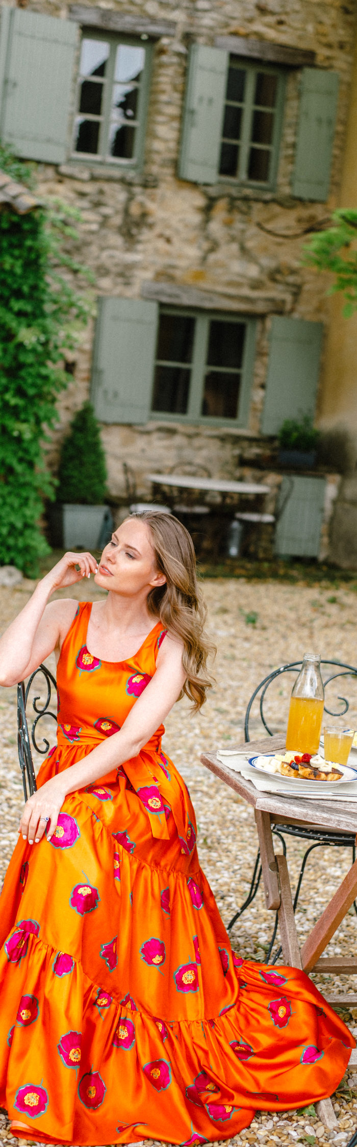 Alyssa Campanella of The A List blog wears the LA Double J Pellicano dress at her Haven In villa in Bonnieux