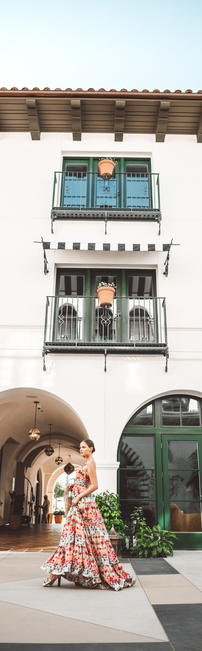 Alyssa Campanella of The A List blog visits Hotel Californian in Santa Barbara with Torrance Coombs wearing Alexis Galia dress for an anniversary trip.