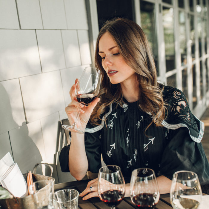 Alyssa Campanella of The A List blog visits Frog's Leap winery for Cabernet season 2018 wearing Self Portrait arrow dress and What For ivory boots
