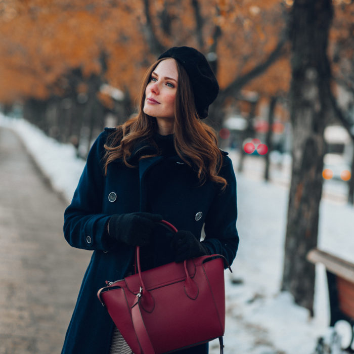 Alyssa Campanella of The A List blog wears Mackage Elodie coat and Christy Dawn Ida skirt for a weekend in Vieux-Montréal