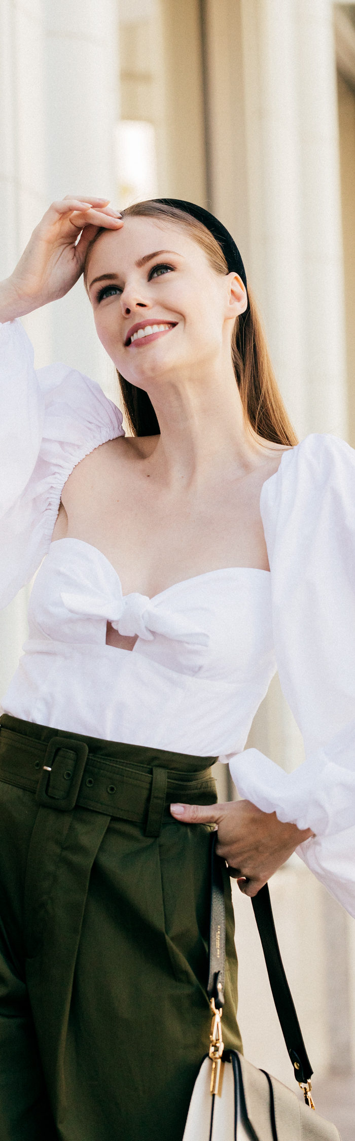 Alyssa Campanella of The A List blog shares her summer makeup favorites wearing Attico billowing sleeve top and Dior beauty eyeshadow palette