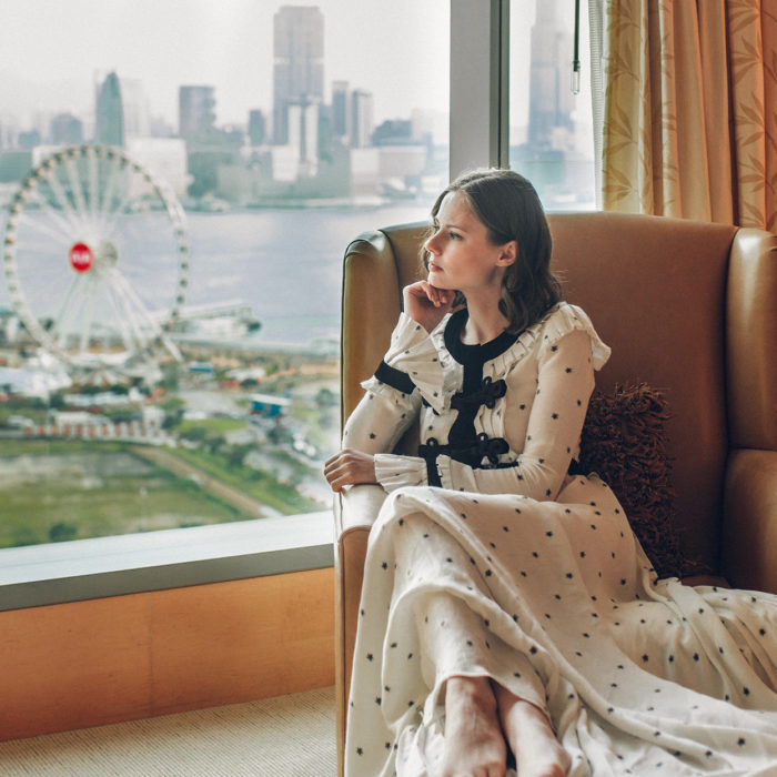 Miss USA 2011 Alyssa Campanella of The A List blog visits Mandarin Oriental Hong Kong wearing Philosophy di Lorenzo gown in the Meiji Suite