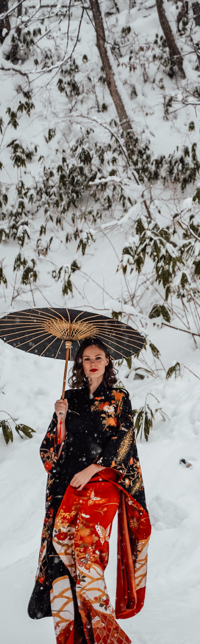 Alyssa Campanella of The A List blog wears a Japanese kimono furisode in Hokkaido, Japan
