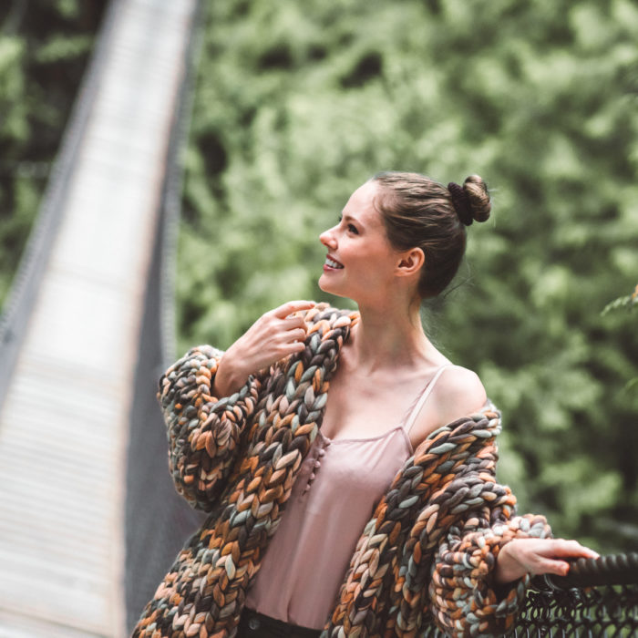 Miss USA 2011 Alyssa Campanella of The A List blog wears a chunky knit Etsy cardigan in Canada