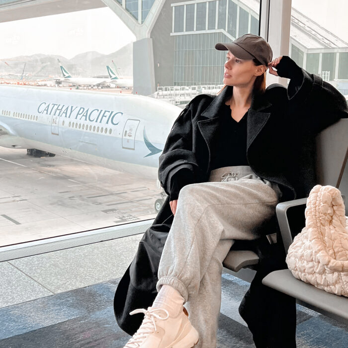 Miss USA 2011 Alyssa Campanella of The A List blog shares her airport style in The Frankie Shop and Nike