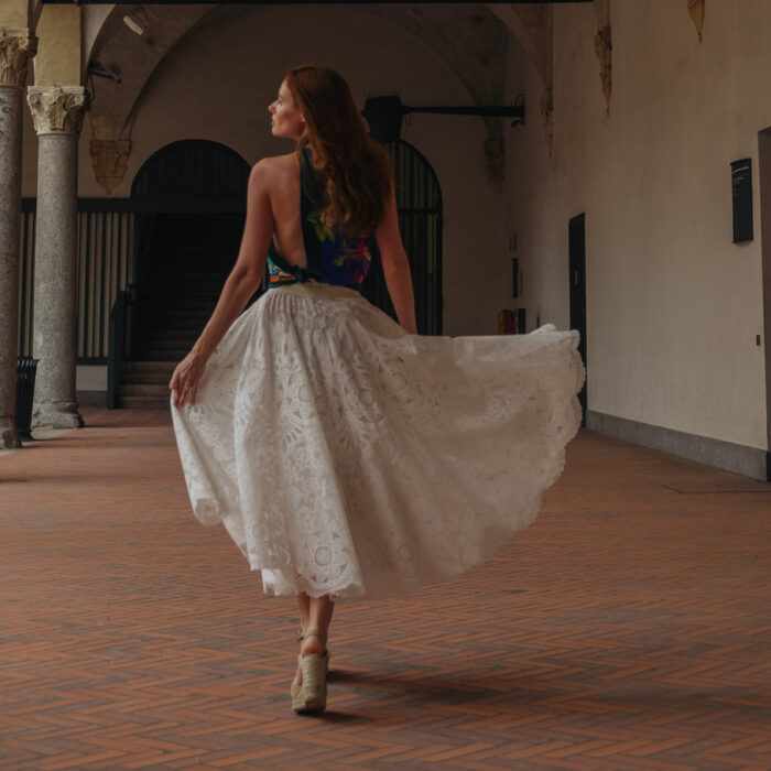 Miss USA 2011 Alyssa Campanella of The A List blog visits Castello Sforzesco in Milan wearing Valentino top, RED Valentino skirt, and Fendi bag