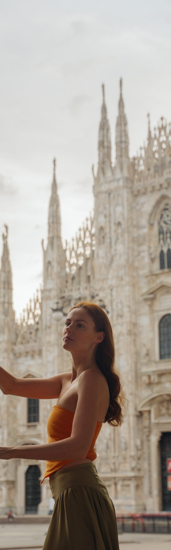 Miss USA 2011 Alyssa Campanella of The A List shares the best time to take pics at the Duomo di Milano in Milan wearing Faithfull, Tove, and Castaner