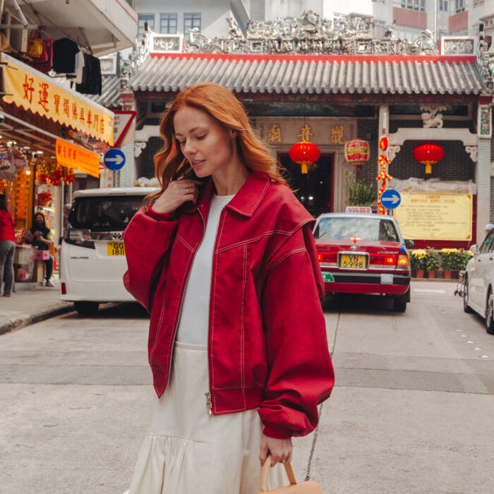Miss USA 2011 Alyssa Campanella of The A List blog celebrates Lunar New Year in Hong Kong wearing Lioness, Marques'Almeida, Polene, and Veja.