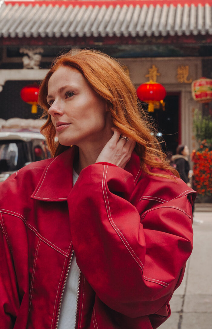 Miss USA 2011 Alyssa Campanella of The A List blog celebrates Lunar New Year in Hong Kong wearing Lioness, Marques'Almeida, Polene, and Veja.