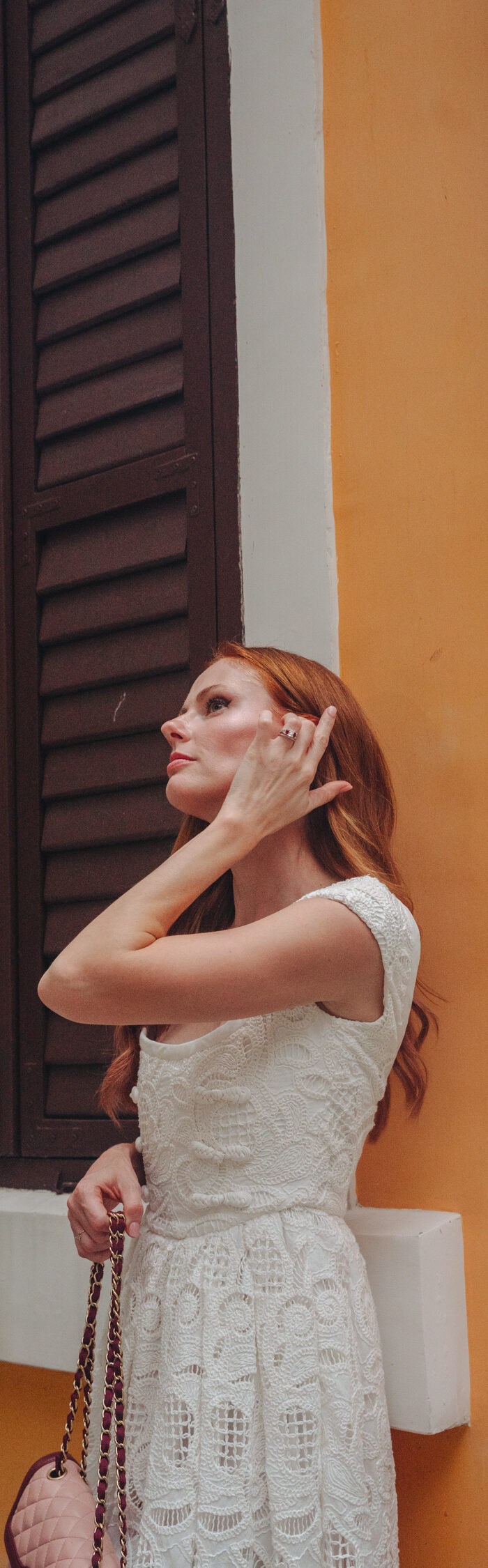 Miss USA 20111 Alyssa Campanella of the A List blog visits St. Lazarus Quarter in Macau wearing San Lee.